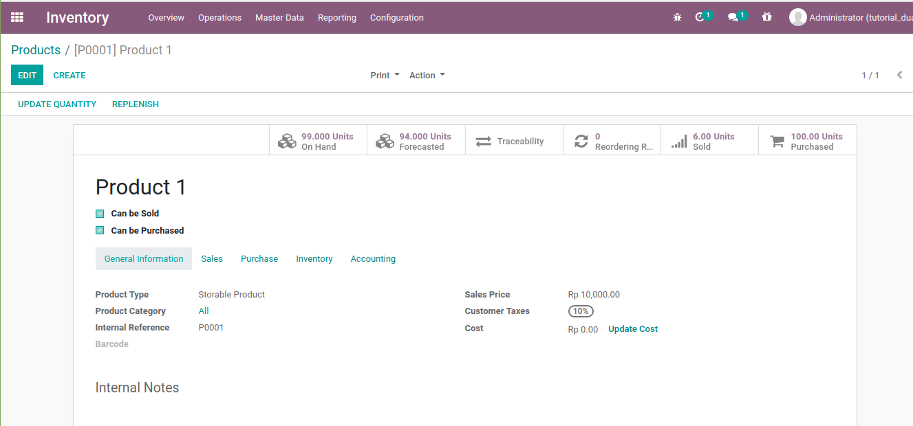 Odoo master product with internal reference